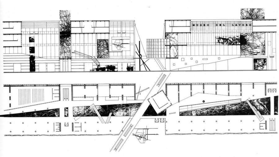 Pianta e prospetto sezione dei grandi edifici lineari proposti