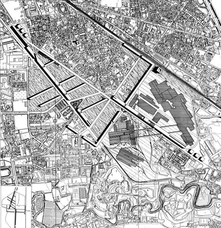 Planimetria dell'area di Sesto San Giovanni con le grandi fabbriche esistenti e la soluzione proposta
