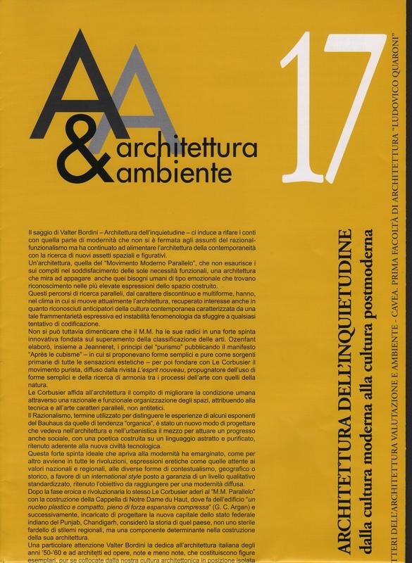 A&A n. 17 Sul tema “Architettura dell'inquietudine, dalla cultura moderna alla cultura postmoderna”